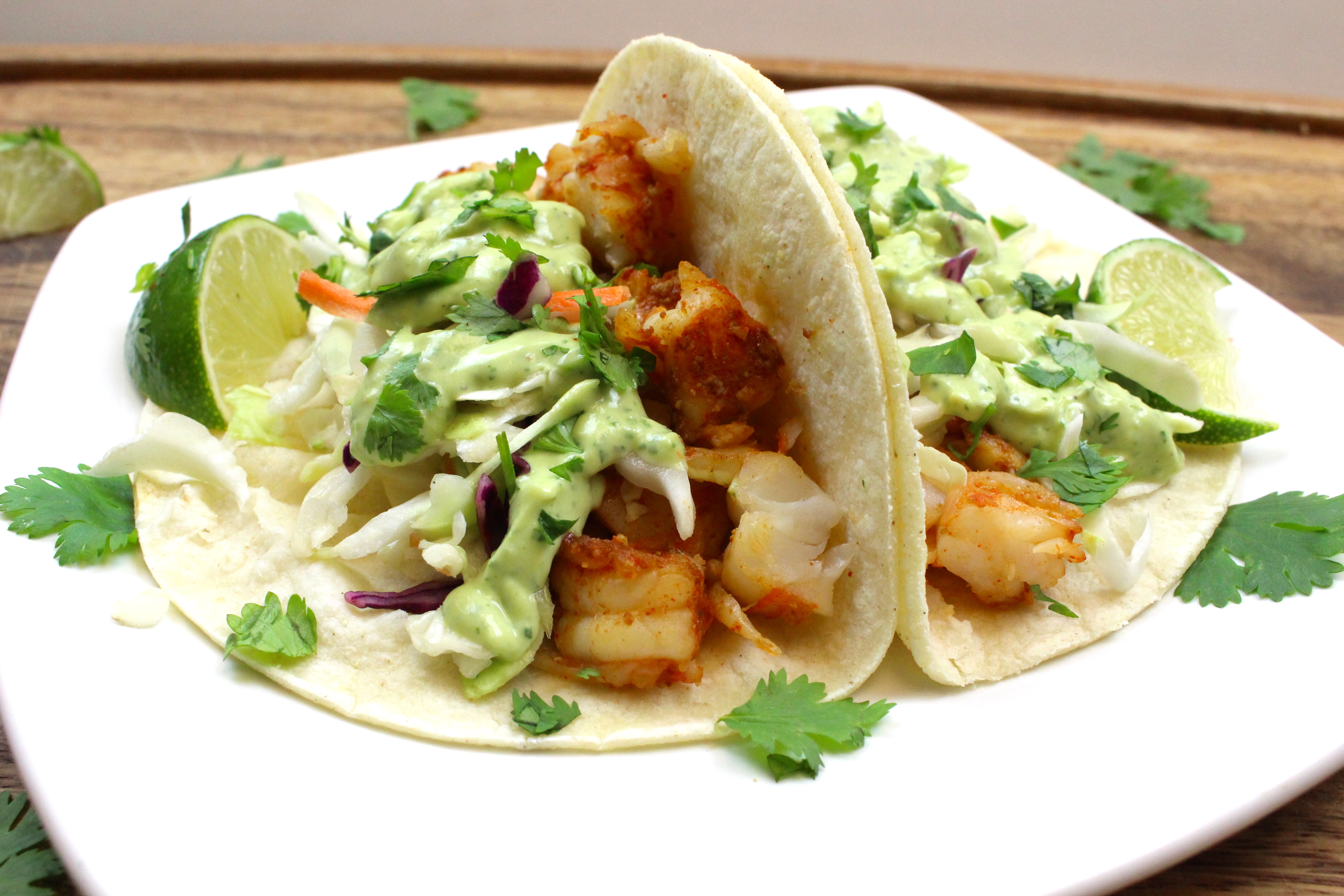 Marukan Shrimp Tacos with Avocado Crema