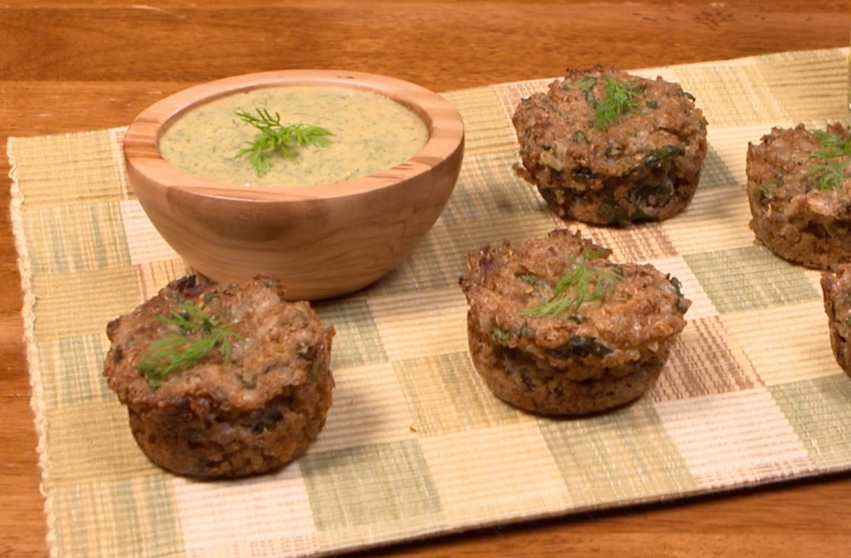 Quinoa Spinach Bites with Dill Dipping Sauce