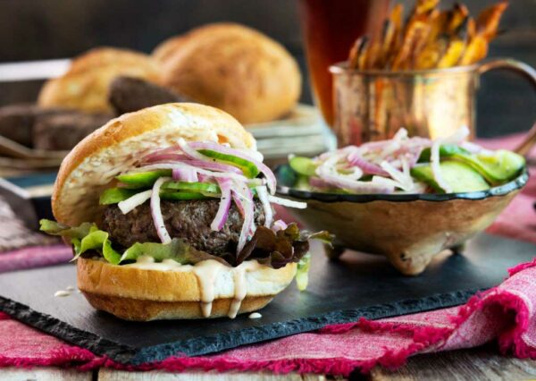 Ponzu Burgers with Quick Ponzu Pickles