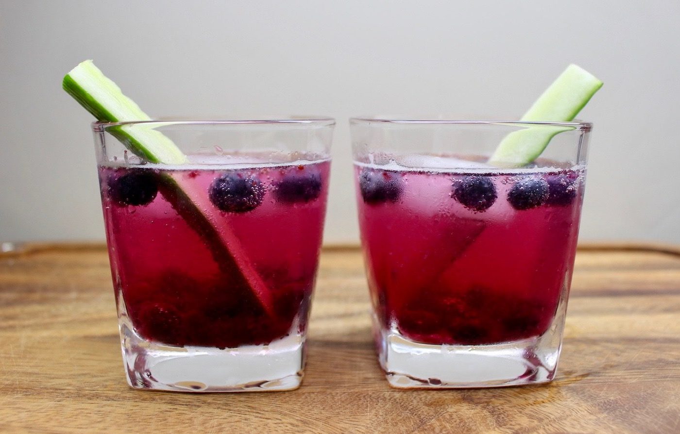 Marukan Cucumber, Blueberry, and Soju Shrub Cocktail