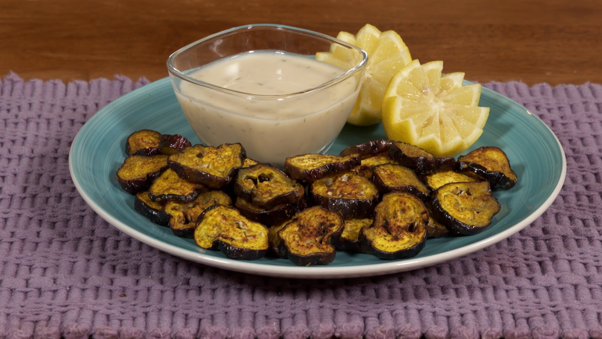 Marukan Air Fryer Curried Japanese Eggplant and Dill Dipping Sauce