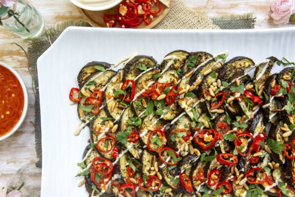 Marukan Roasted Eggplant with Tahini and Quick Shatta