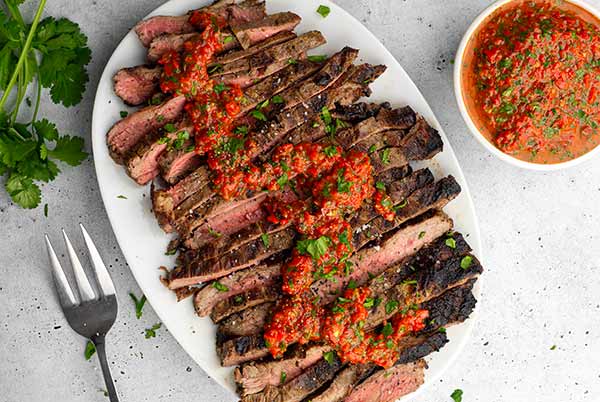 Marukan Grilled Steak with Red Chimichurri Sauce