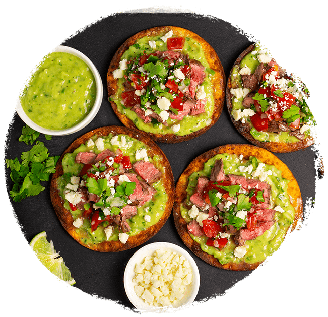 Marukan Carne Asada Tostadas with Pico de Gallo and Avocado Salsa