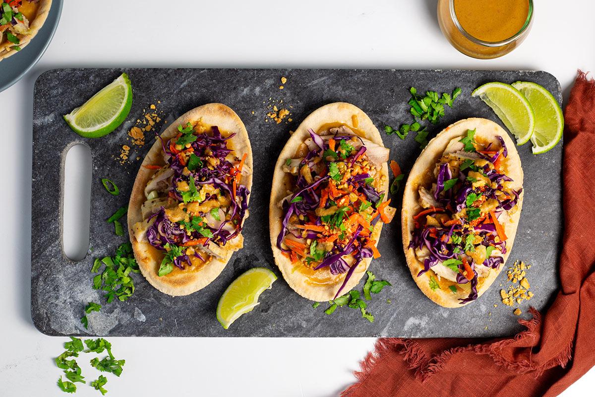 Marukan Thai Chicken Flatbreads with Peanut Sauce